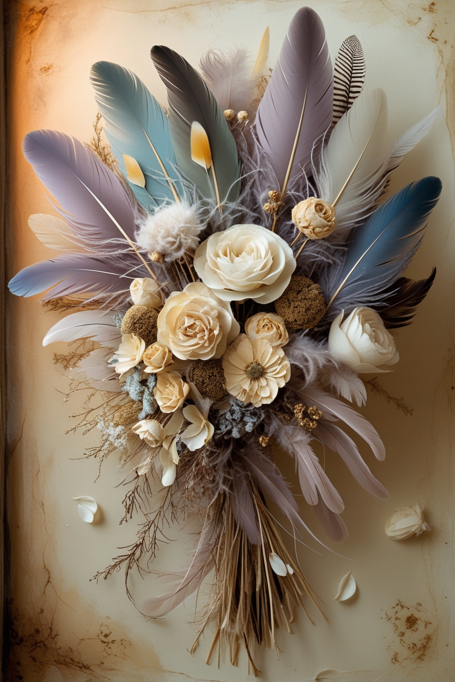Vintage Feathers & Dried Blooms Bouquet